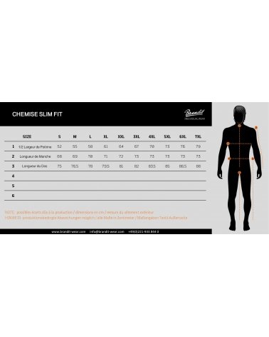 Guide des Tailles Chemise Homme SlimFit BRANDIT | SPECIALFORCE