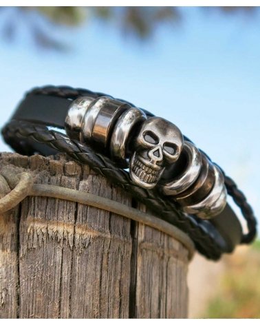Zoom sur Tête de Mort - Set noir 5 Bracelets Skull | SPECIALFORCE