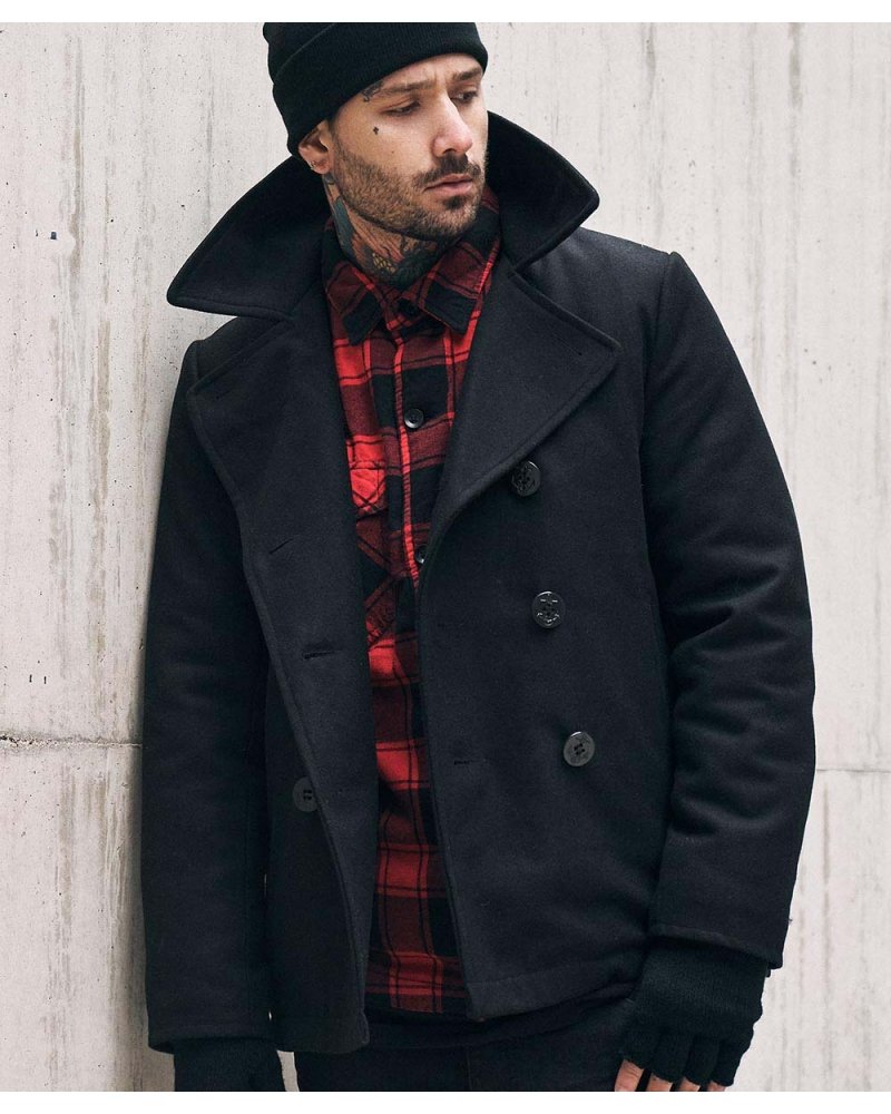 Caban Classique Brandit – Veste En Laine Et Polyester, Col à Revers, Style Marin Intemporel