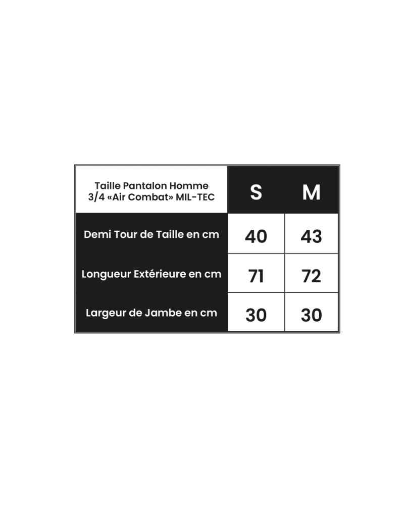 Tableau des Tailles du Pantalon 3/4 "Air Combat" MIL-TEC | SPECIALFORCE