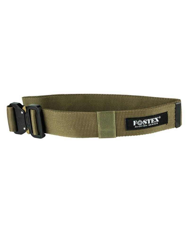 Ceinture Rapide Tactique FOSTEX - coloris kaki - vue latérale et zoom sur étiquette Logo FOSTEX | SPECIALFORCE Ceinture Rapide Tactique FOSTEX - coloris kaki - vue latérale et zoom sur étiquette Logo FOSTEX | SPECIALFORCE