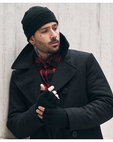 Bonnet à Revers "Watch Cap" noir BRANDIT porté et associé au Caban BRANDIT | SPECIALFORCE