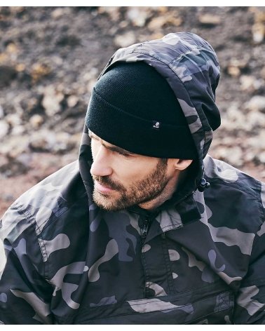 Bonnet à Revers "Watch Cap" noir BRANDIT porté et associé au Coupe-Vent BRANDIT | SPECIALFORCE