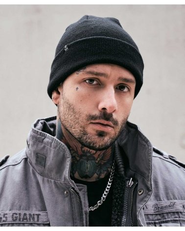 Bonnet à Revers "Watch Cap" noir BRANDIT porté et associé à la veste militaire M-65 Giant BRANDIT | SPECIALFORCE