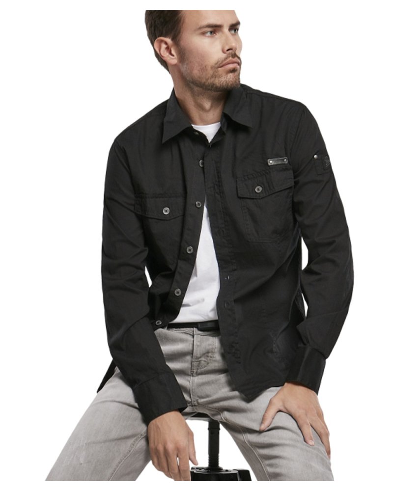 Chemise Homme SlimFit BRANDIT noire portée ouverte | SPECIALFORCE Chemise Homme SlimFit BRANDIT noire portée ouverte | SPECIALFORCE