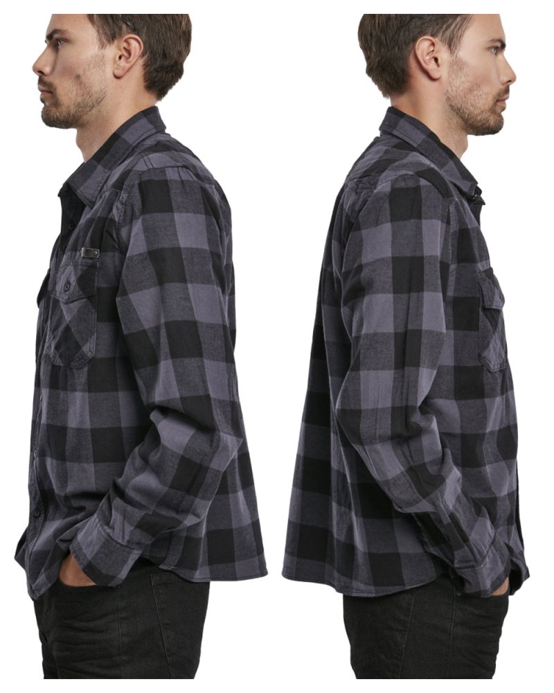 Chemise à carreaux Homme BRANDIT noir et bleu vue de chaque côté | SPECIALFORCE