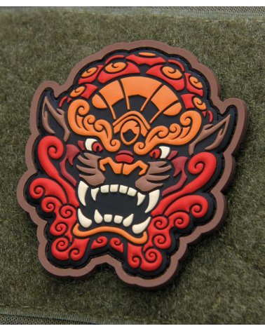 Patch Velcro "Foo Dog Head 2" MIL-SPEC MONKEY - coloris rouge - vue sur zone velcro kaki | SPECIALFORCE